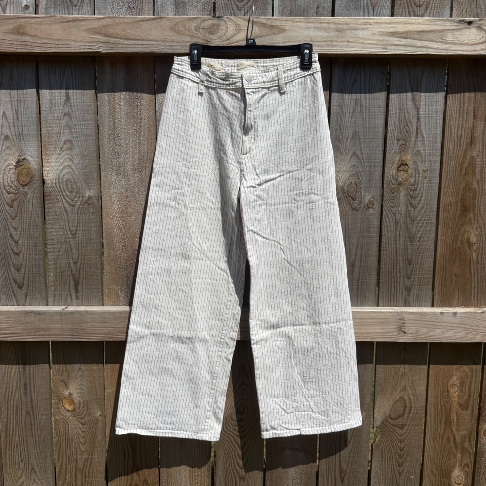 Universal Thread Sailor Wide Leg Pinstripe Pants Cream Navy Blue Size 8R